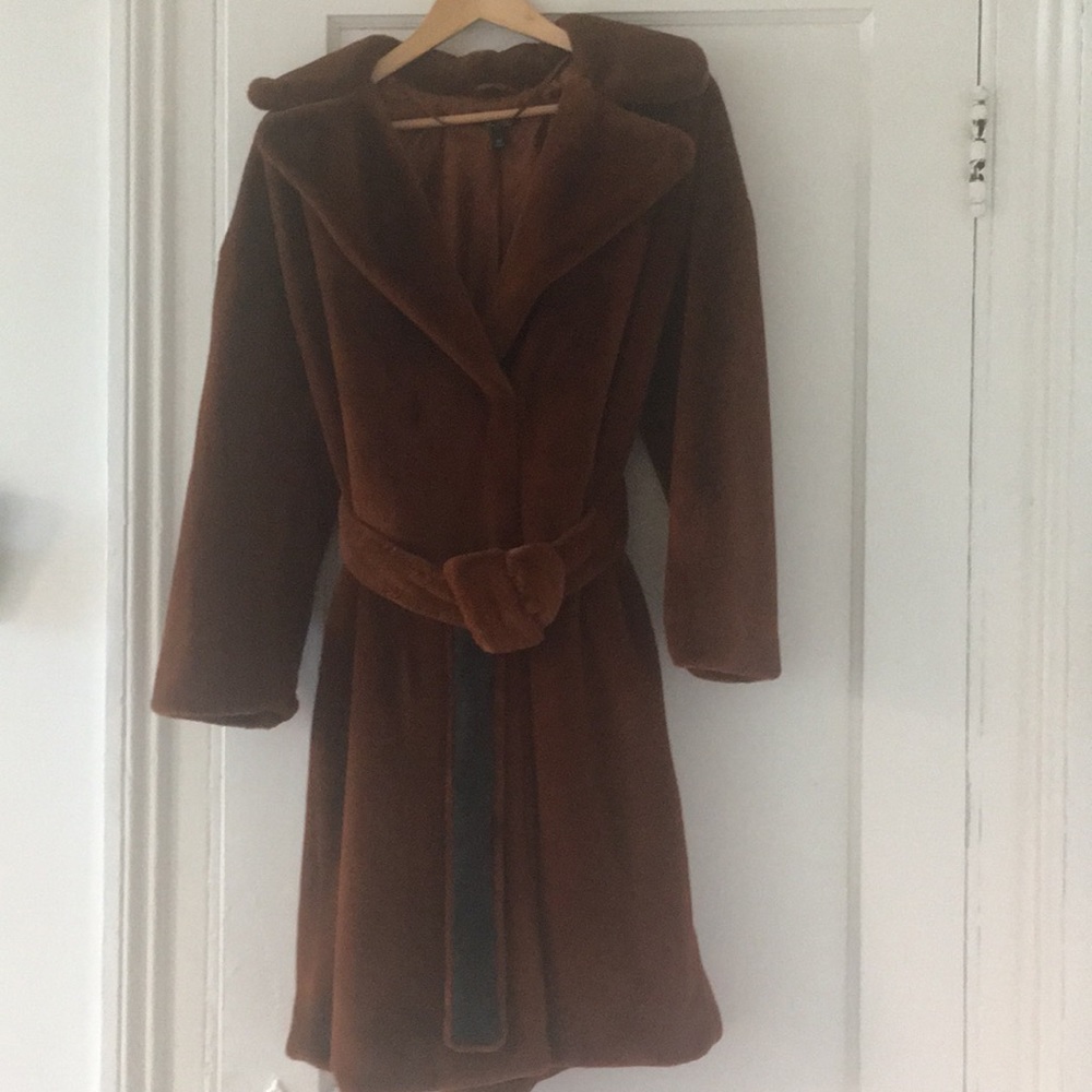 Topshop Faux fur  brown wrap coat jacket